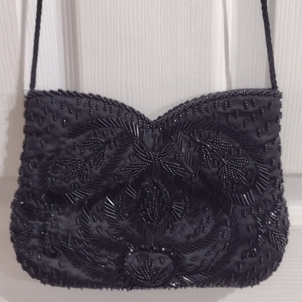 Elegant Black Beaded Women's Bag